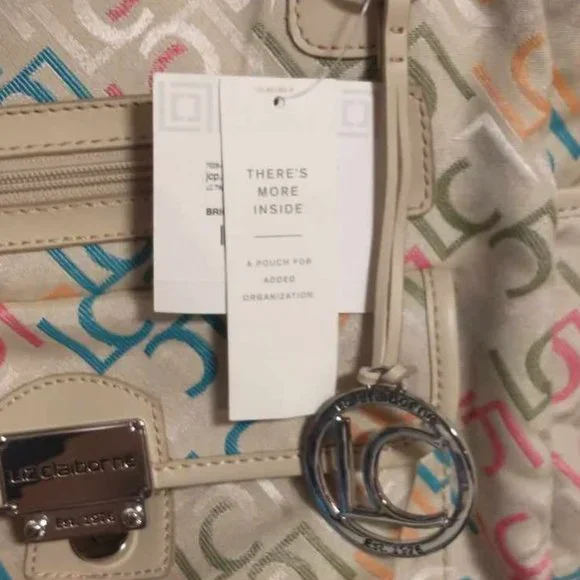 NWT Liz Claiborne Handbag, khaki with multi color LC's, - Picture 7 of 16
